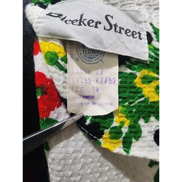 VTG Gorgeous Bleeker Street Floral Dress 60s 70s Retro Waffle Cinch Waist Sz S M - Picture 13 of 13